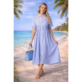   Tavaszi–nyári csíkos ruha – nőies, könnyed elegancia.